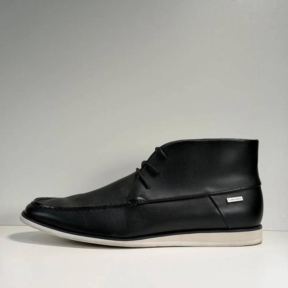 Calvin‎ Klein Kenley Chukka Boots Mens 10 Black Leather Lace Up Preppy Workwear